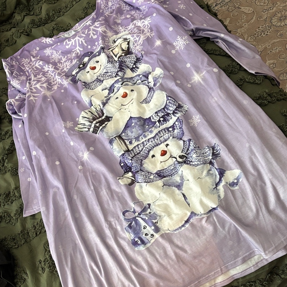 Purple Snowman Graphic Long Sleeve Shirt